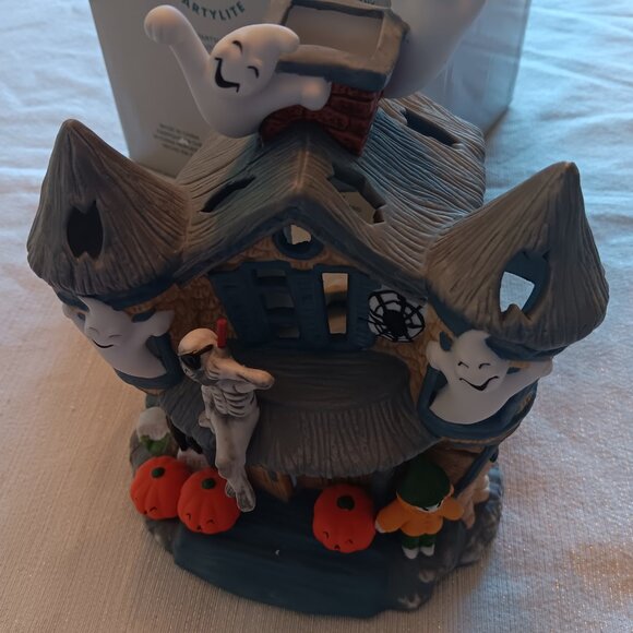 VTG PartyLite Halloween Ceramic Haunted Tealight House Candle Holder P7311 w Box - Picture 7 of 10